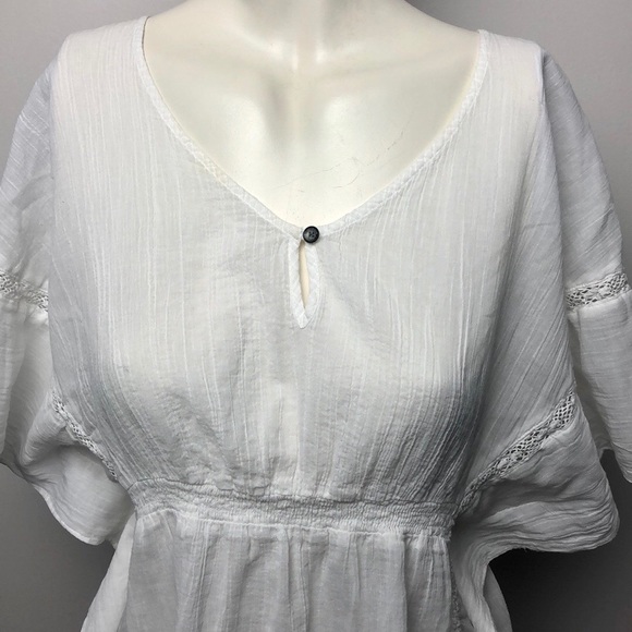 DKNY White 100% Cotton Batwing Eyelet Flutter Sleeve Blouse Top Size S - Picture 3 of 11